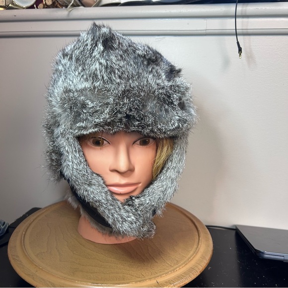 Vintage Real Rabbit Fur‎ Trapper Hat Ushanka Style Size 58 Warm Winter Cap - Picture 5 of 9